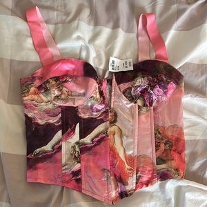 Renaissance pink and purple print Akira top size medium